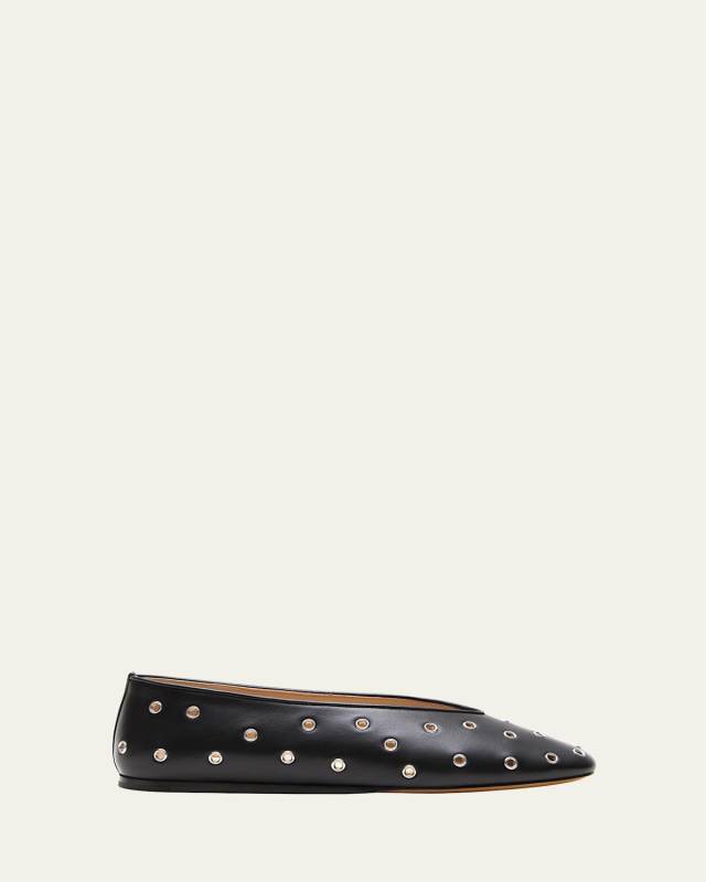 Regency Grommet Studded Leather Ballerina Slippers